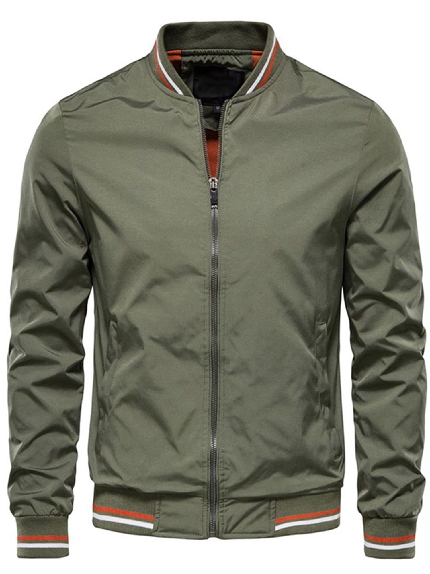 SUNSIOM Veste Bomber Légère pour Hommes Automne Imprimé Rayé Manches Longues Col Montant Zip Ajustée