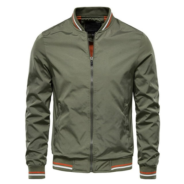 xiaxaixu Veste Bomber Légère pour Hommes Automne Imprimé Rayé Manches Longues Col Montant Zip Ajustée