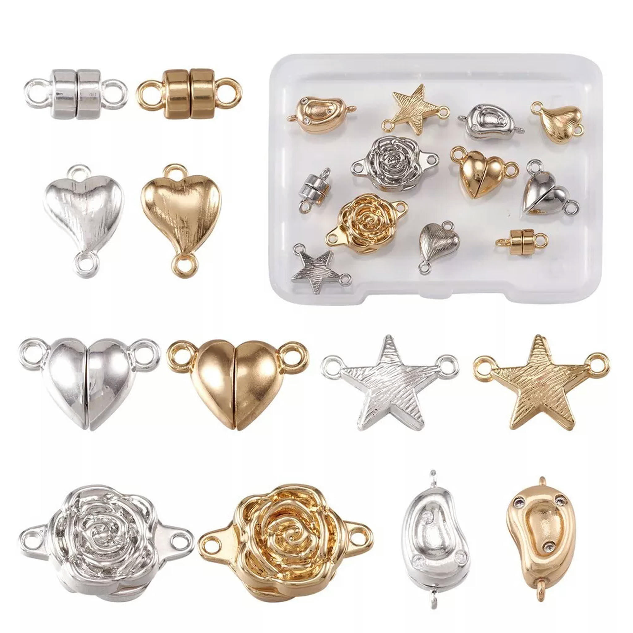 U8MO 12Pcs Brass Column Rose Heart Magnetic Clasps For Jewelry Making Finding 11~18mm