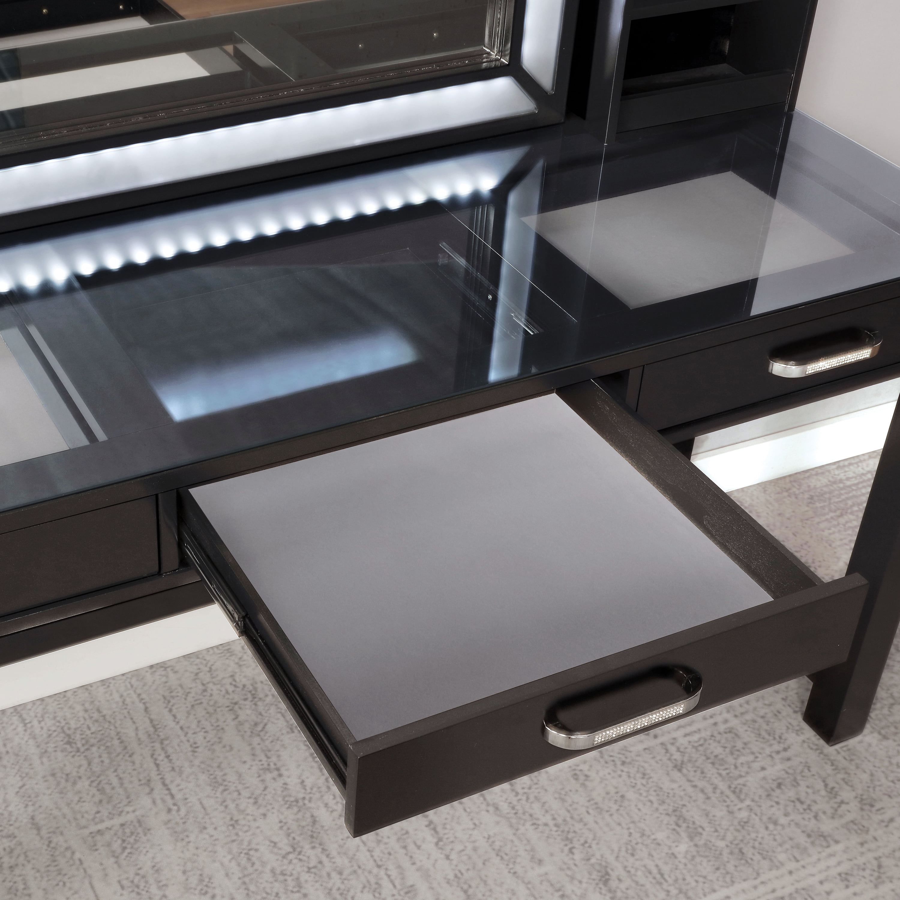 Furniture of America Wreston 3-Piece LED Vanity Set, Obsidian Gray