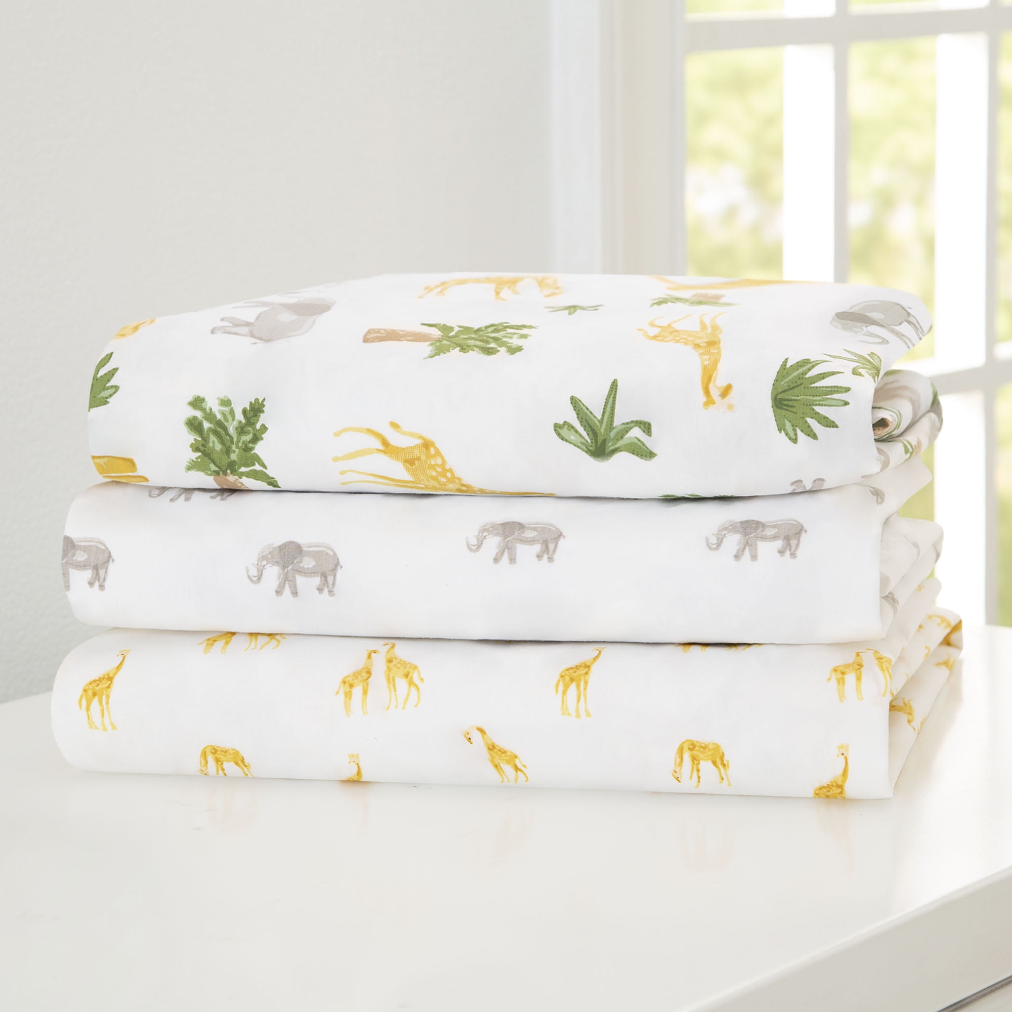 Delta Children Fitted Crib Sheets for Girls and Boys - Crib Sheet for Standard Crib and Toddler Mattresses - 28x52 Inch (Pack of 3), Safari Friends