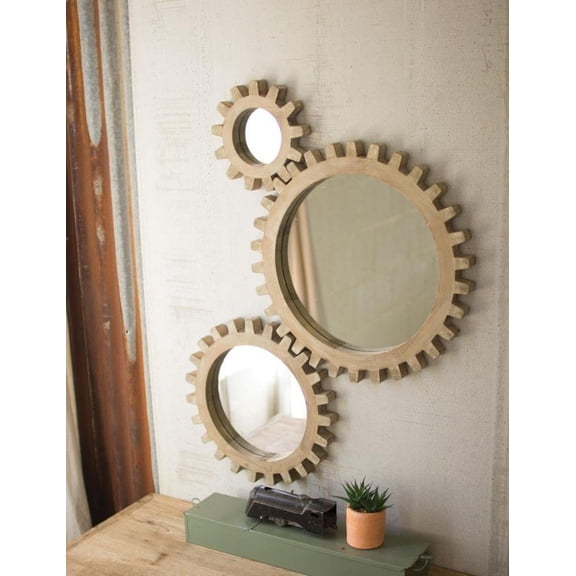 Kalalou Set Of Three Wooden Gears Mirrors CLA1157