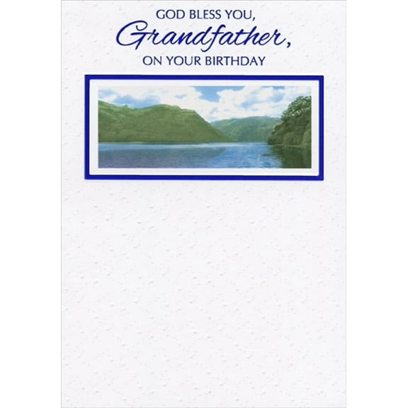 Designer Greetings Blue Foil Framed Mountain and Lake Religious / Inspirational Birthday Card for Grandfather
