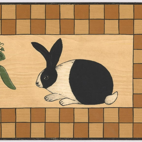 Concord Wallcoverings Decorative Wallpaper Border Featuring Rabbits in Blocks Carrots Leaves Small Square Pattern, Colors Brown Black Green Red, Size 7 Inches by 15 Feet WK74785