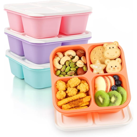 4-Pack Bento Box, 4-Compartment Meal Prep Containers, BPA-Free Stackable Lunch Boxes for Adults, Work or Travel