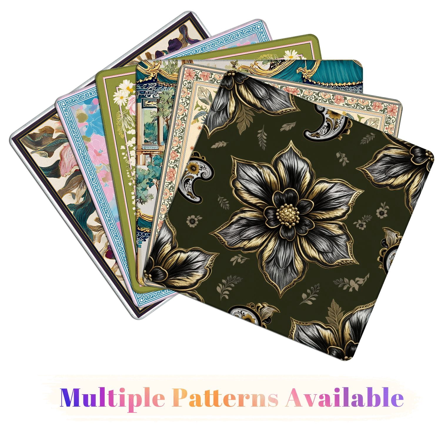 Mahjong Mat 31.5" x 31.5" flower paisley seamless Green Non-Slip Noise Reduction American Mahjong Tiles Table Cover for Dominoes Poker Card Board Games Gift