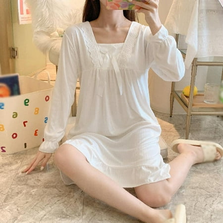 

Cute Nightdress For Women Comfy Lightweight Ruffles Ladies Nightgowns Loose Fit Long SleevesSleepwear Pajama