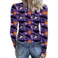 thumbnail image 4 of Womens Halloween Shirts Stretch Crewneck Long Sleeve Knit Tops Pumpkin Bat Print Holiday Tee Top, 4 of 5
