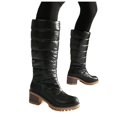 thumbnail image 6 of Women Round Toe Warm Knee High Boots Plus Size Mid Heel Quilted Fabric Tall Boots Non Slip Outsole for Fall Winter Commuting Travel Black, 6 of 7