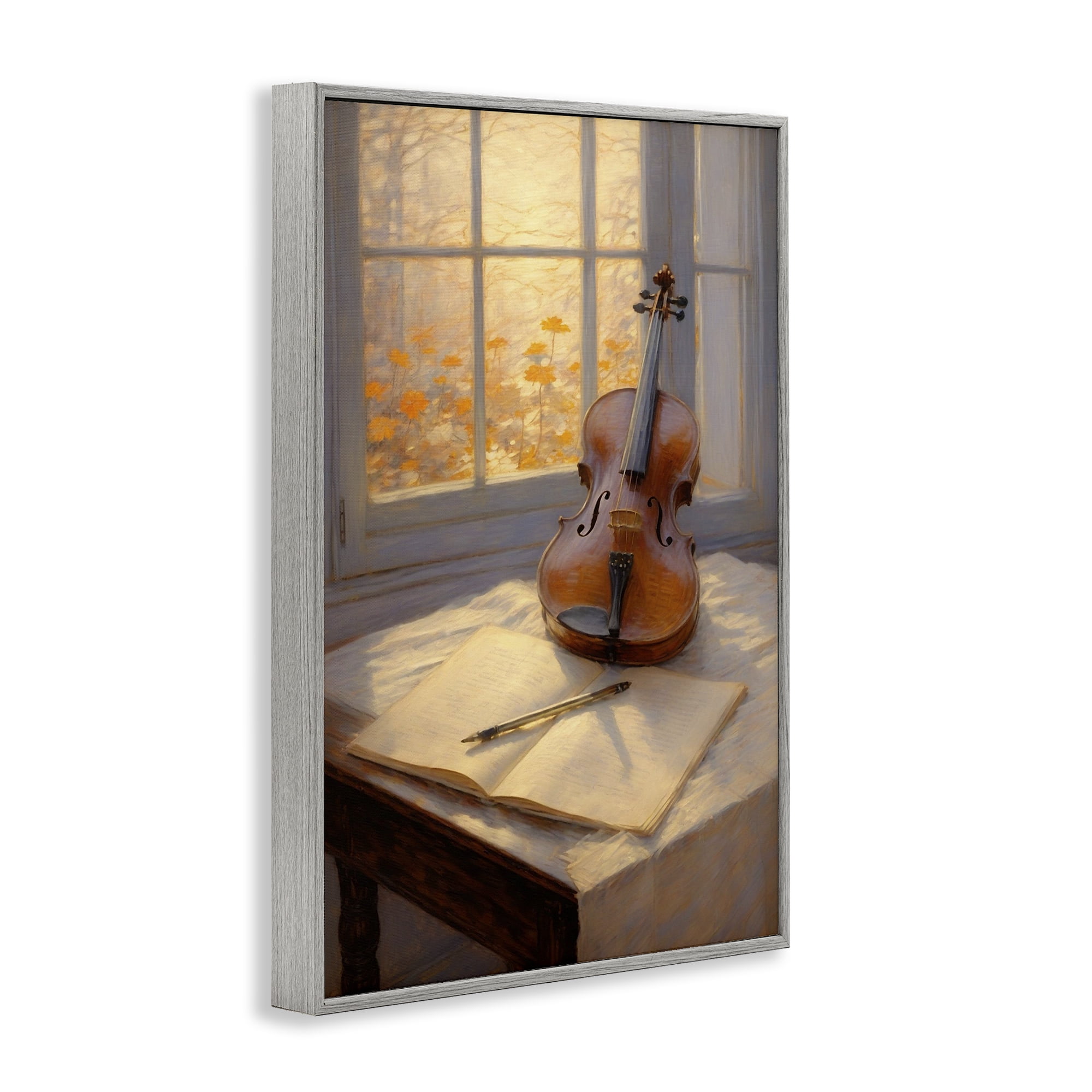 Stupell Industries Autumn Sunlit Violin Gray Framed Giclee Art, design by Angie Hawke