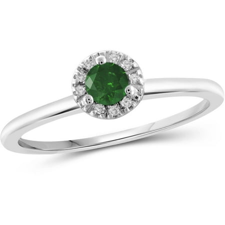 JewelersClub 1/4 Carat T.W. Round-Cut Green and White Diamond Sterling Silver Halo Ring