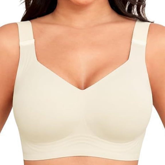 Vggrvlo Womens Seamless Wireless Supportive Bra Push Up Comfort Soft No Underwire Tshirt Push Up Beige
