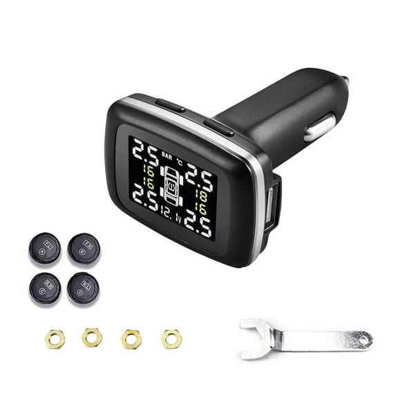 Tire Pressure Monitoring System, For RV Car Truck SUV TPMS With 4PCS Sensors And Alarm Modes, With USB Charger, TPMS With Color LCD Screen-black