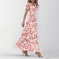 thumbnail image 4 of vigerkar Women's Flowy Chiffon Maxi Dress – Floral Print, V-Neck, Short Sleeve with Ruffled Hem & Waist Tie, Boho Beach Dress Pink, M, 4 of 7