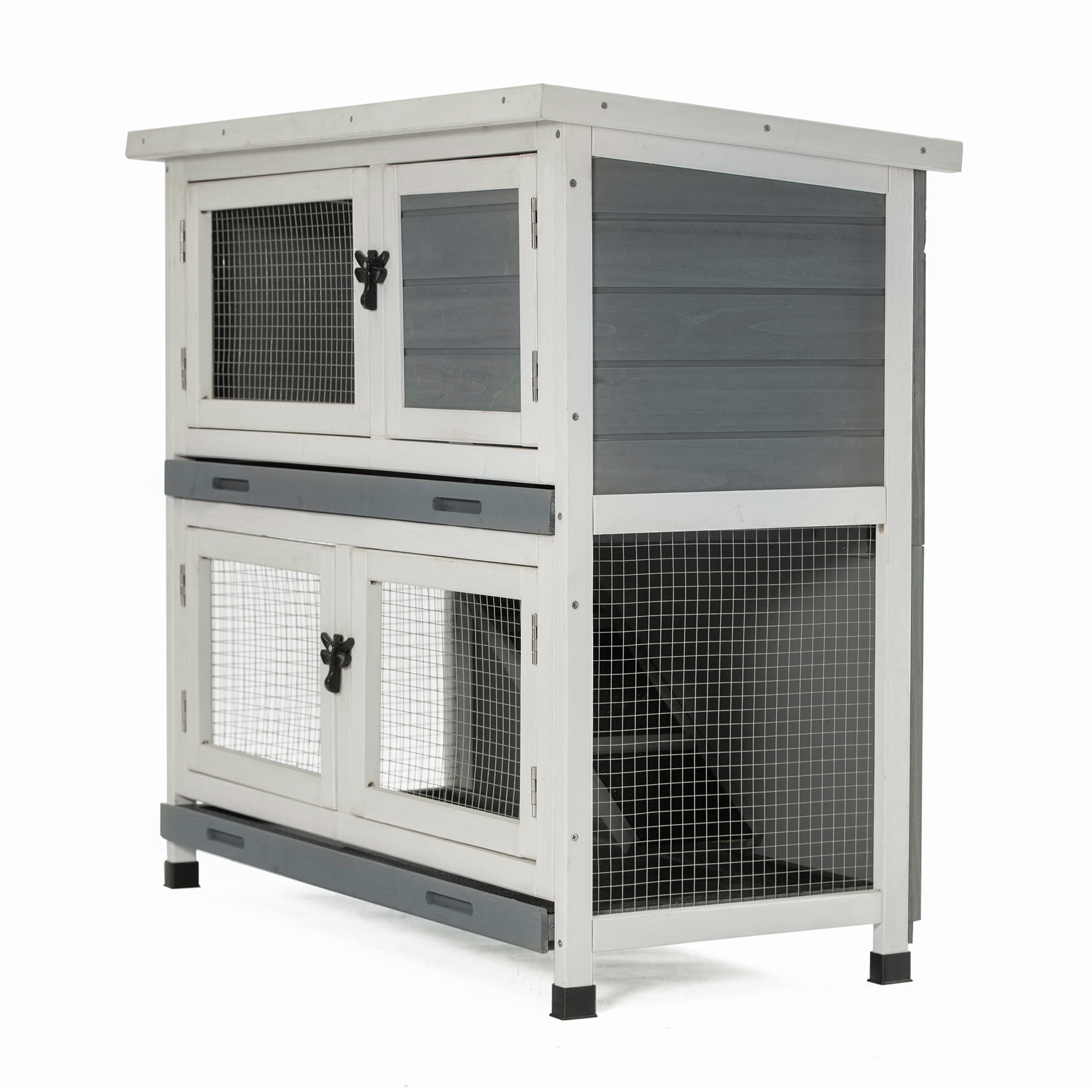 Pefilos 36" Two Floors Wooden Rabbit Hutch Indoor Hen House for 4 Chicken Coop House Wooden Guinea Pig Hutch Outdoor, Gray Pefilos 36" Two Floors Wooden Rabbit Hutch Indoor Hen House for 4 Chicken Coop House Wooden Guinea Pig Hutch Outdoor, Gray