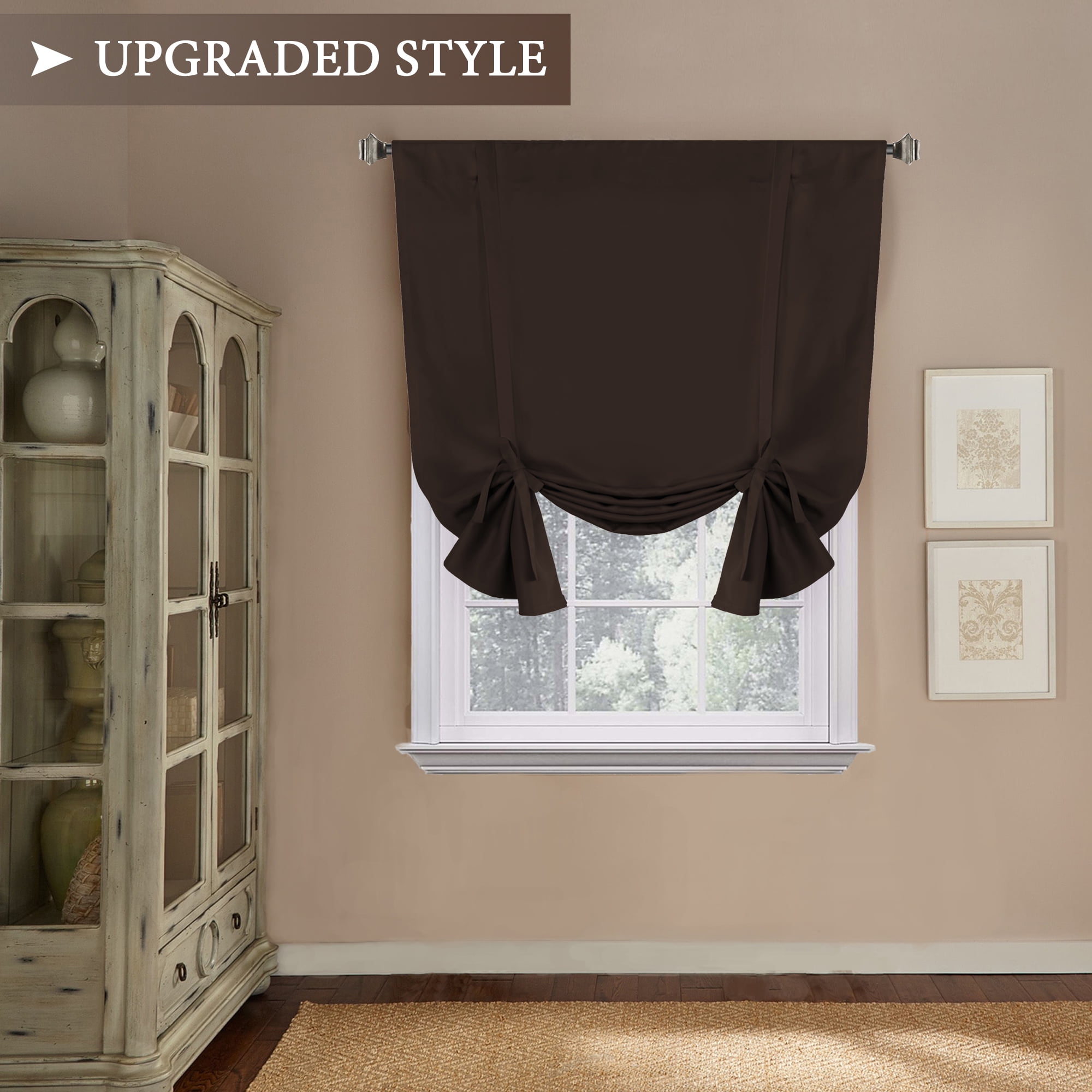 Blackout Energy Efficient Tie Up Shades -Rod Pocket Panel for Small Window, Chocolate Brown 42W x 63L (Set of 1) - H.VERSAILTEX