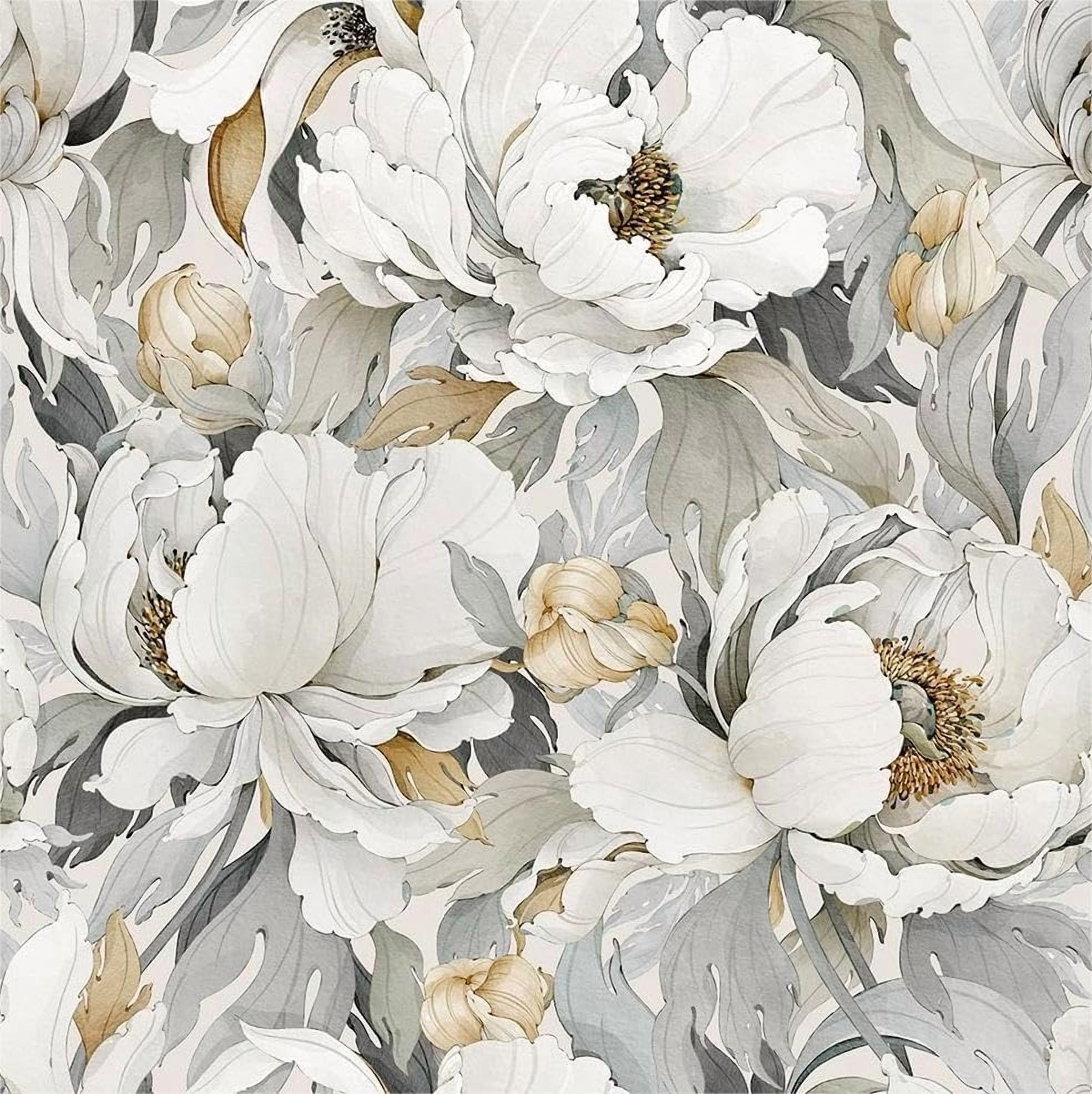 Dreamy Peonies Floral Vintage Roses Beige/Olive Peel and Stick Wallpaper Self Adhesive Removable Easy Peel Off Contact Paper Stick on Wall Paper for Bedroom/Renter