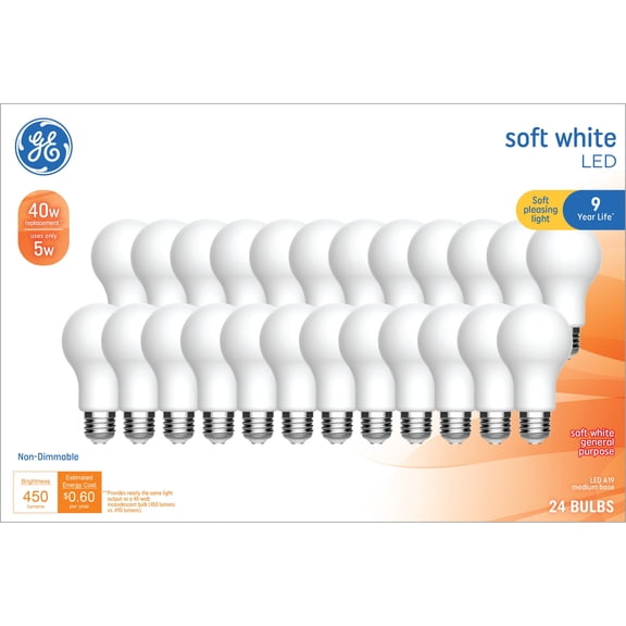 GE General Purpose LED 40 Watt Replacement, Soft White, A19 Frosted Bulbs (24 Pack)