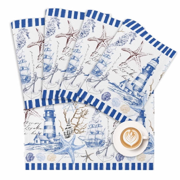 Placemat Nautical Sailboat Blue Stripe Placemats for Dining Table Coral Starfish Washable Table Mats for Party Kitchen Dining Decoration