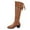 Brown, variant on Women's Mid-Calf Boots Low Heel Round Toe Back Lacing for Fall and Winter Comfort and Style