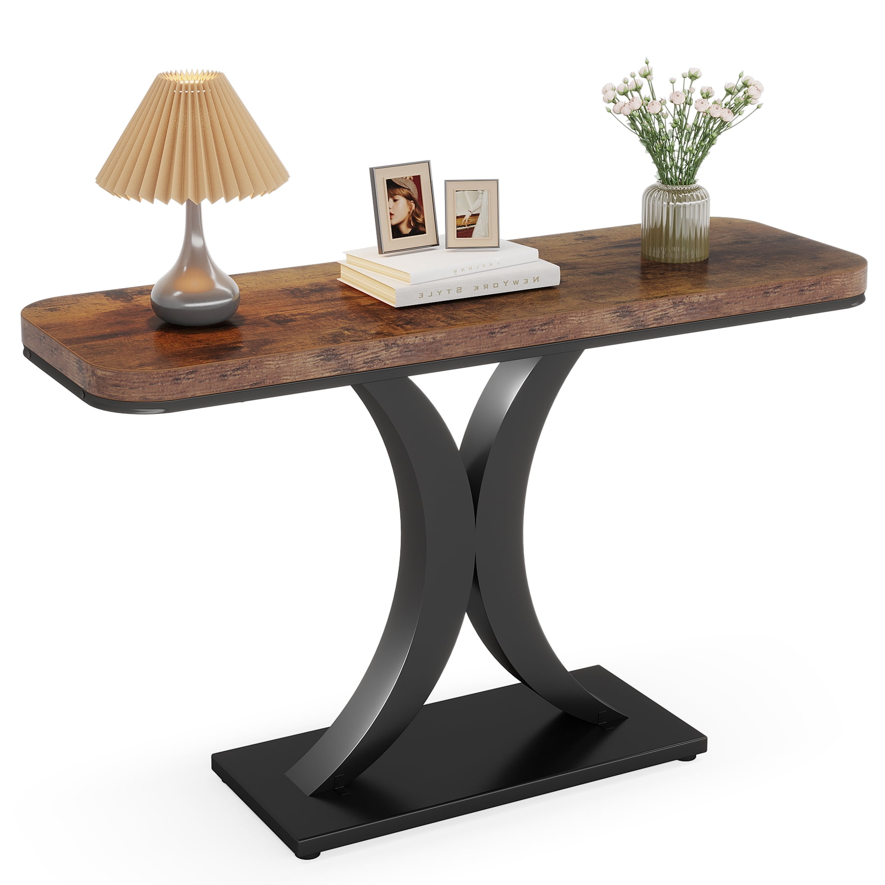 Tribesigns Industrial Console Table, 40 inch Narrow Entryway Foyer Table with Geometric Base, Rustic Hallway Accent Table for Living Room, Entrance