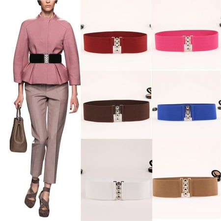 Women's Fashion Elastic Cinch Belts 3Inch Wide Stretch Waist Band Clasp (Best Belt Buckle Brands)