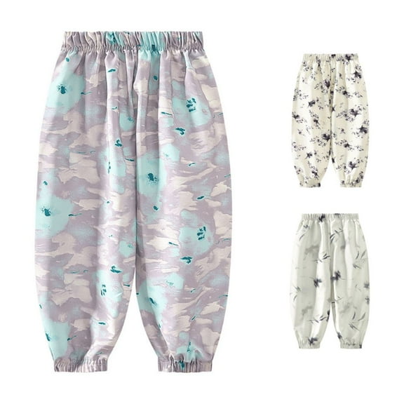 Ahuyic Kids Summer Pants,Casual Pants for Girls,1-13 Years Girls' Casual Printed Loose Sports Breathable Thin Leg Binding Mosquito Proof Pants