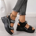 thumbnail image 7 of Summer Sandals Women Women's Fashion Casual Spring And Summer Comfortable Sports Style Rhinestone Round Toe Open Toe Wedge Heel Thick-Soled Sandals Black, 7 of 7