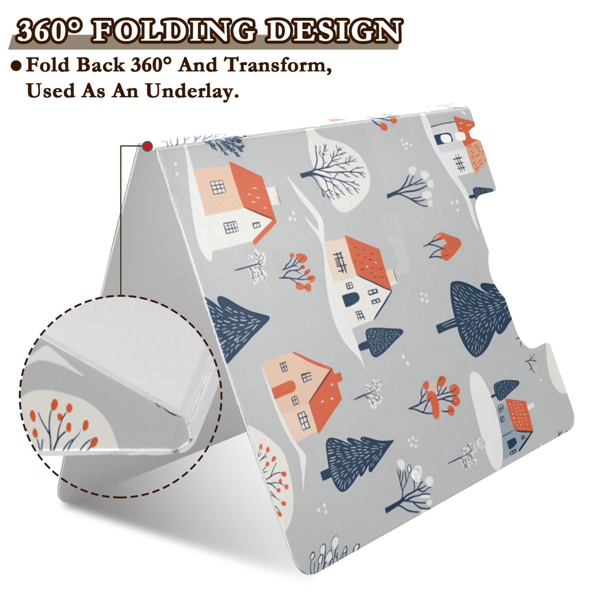 FORMRS A4 Clipboard Folder with Pen Holder Horizontal Foldable School Office Binder, Gray Cartoon Houses
