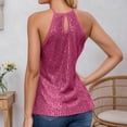 thumbnail image 2 of Womens Tank Tops V Neck Sparkly Sequin Cami Tops Color Hot Pink Size XL, 2 of 7