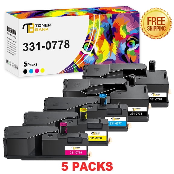 Toner Bank 5-Pack Compatible for Dell 1250 Toner Replacement for Dell 331-0778 1250C 1350CNW 1355CN 1355CNW C1760NW C1765NF C1765NF Printer Ink 2x Black, Cyan, Magenta, Yellow