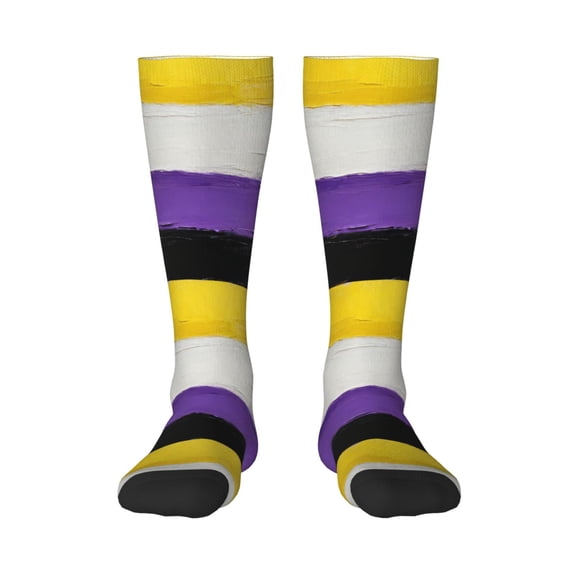 Womens Non-Binary Pride Flag Knee High Socks Comfy Thermal Boot Long Socks