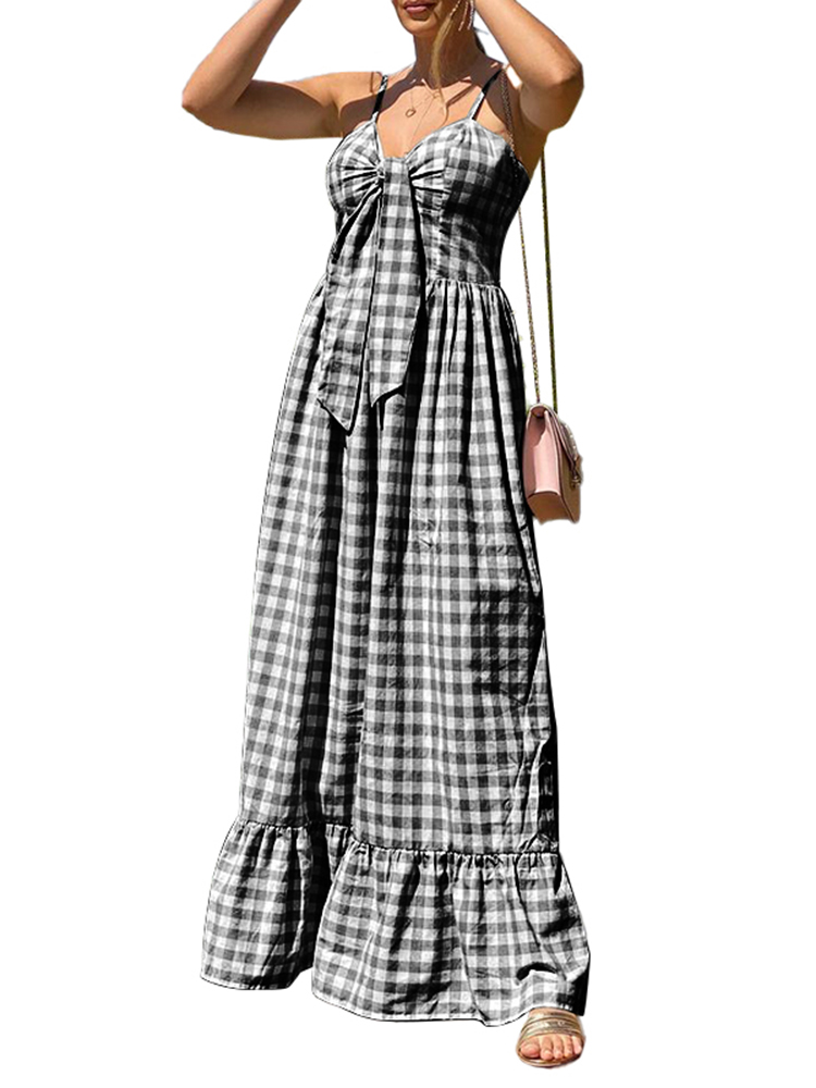 black and white plaid maxi dress