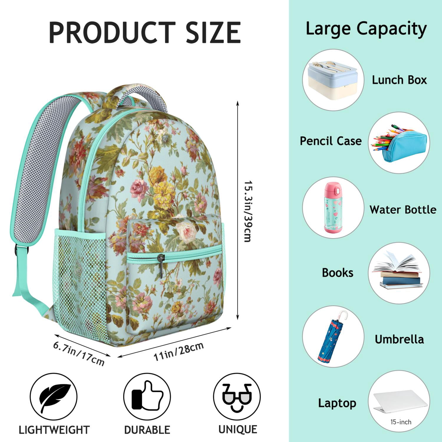 Garden Theme Waterproof Backpack - Lightweight Breathable School Bag with Spinal Support