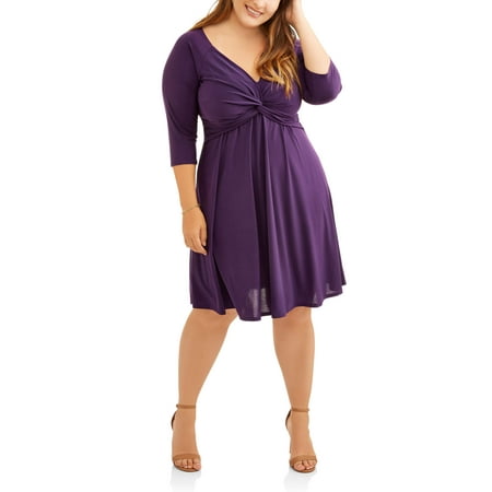 Women's Plus 3/4 Sleeve Wrap Dress - Walmart.com