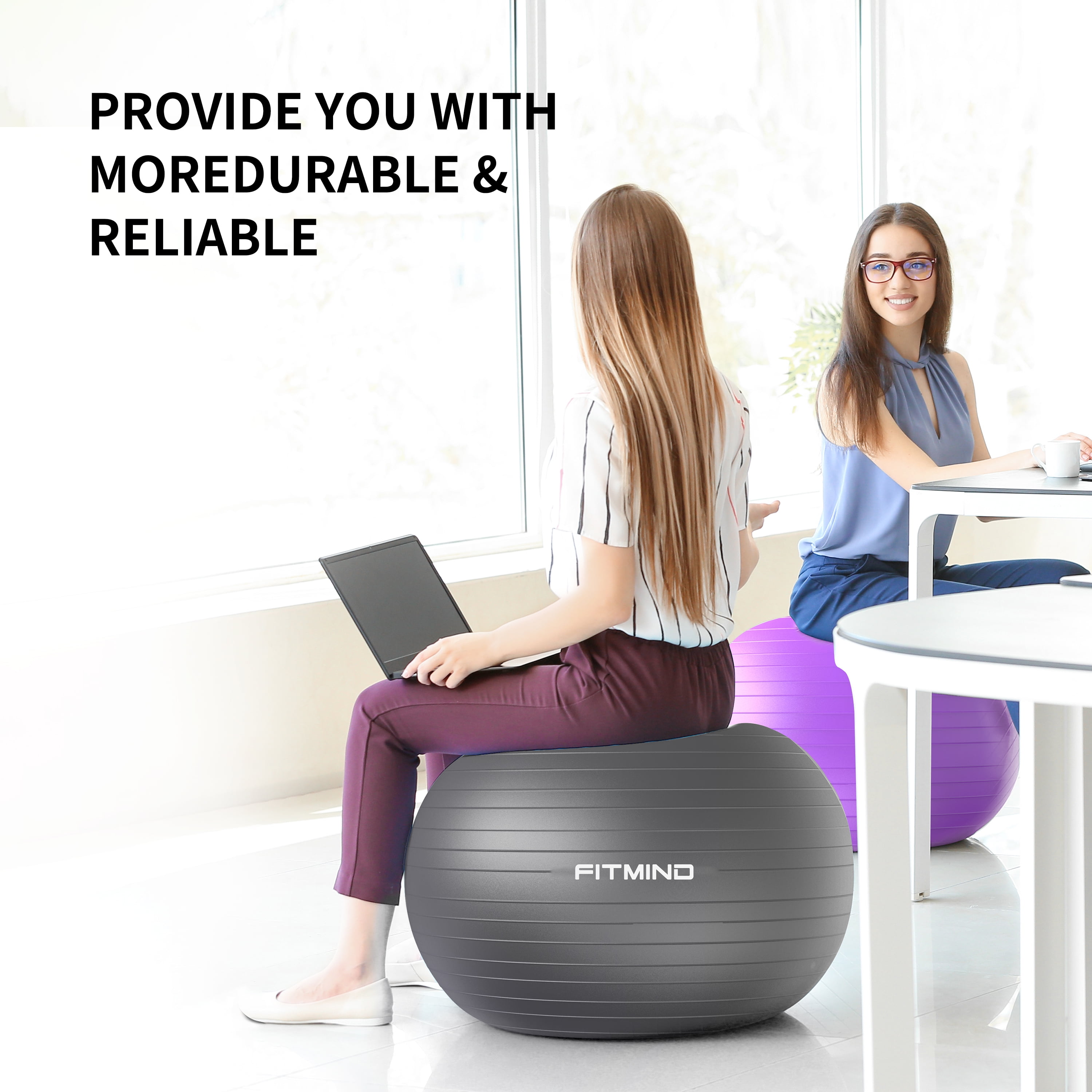 FITMIND Thick Exercise Ball 21.7" for Yoga and Pilates, 1100LB Load Bearing, Hand Pump, Anti-Burst, Black