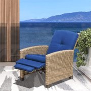 CoSoTower Indoor & Outdoor Recliner, All-Weather Wicker Reclining Patio Chair, Blue Cushion (Blue, 1 Chair)