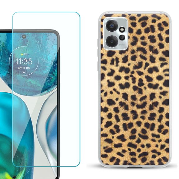 OneToughShield ® for Motorola Moto G Power 5G 2023 Shockproof Fashion Phone Case, with Tempered Glass Screen Protector - Cheetah Gold/Black