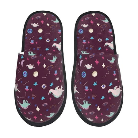 Balery Space Dinosaur Slient Indoor Furry Fleece Comfort House Shoes Soft Non-Slip Home Shoes Cotton slippers House Slippers-- Large