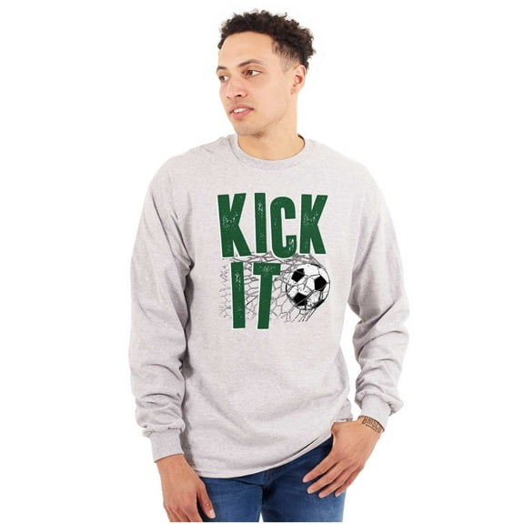 Athletic Soccer Fan Kick It Goal Men's Long Sleeve Tee T Shirt Brisco Brands S