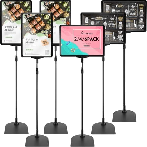 2 Pack Adjustable Pedestal Stand Holder 8.5 x 11 Inch Heavy Duty Aluminum Sign Holder Vertical and Horizontal Sign Poster Stands Floor Standing Display for Advertisement Menu Display