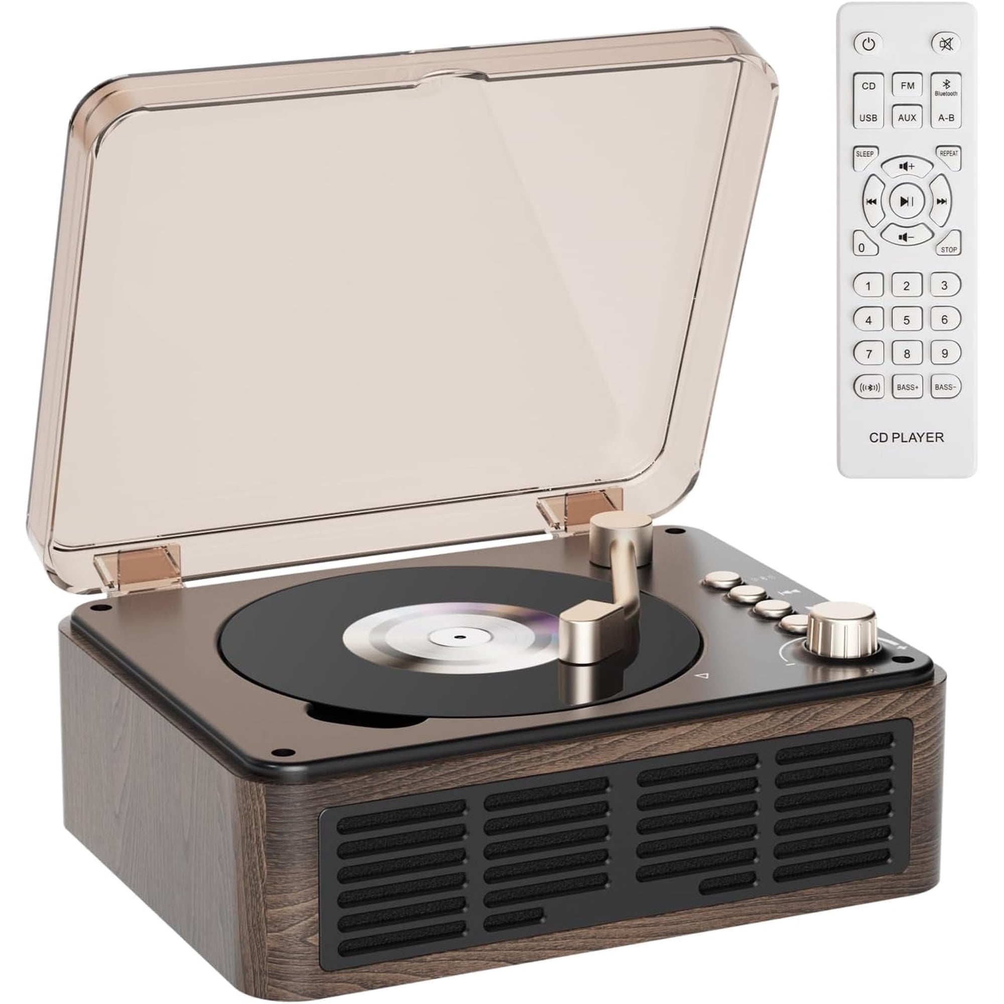 Gueray CD Player with Hifi Stereo Sound Vintage CD Player Bluetooth CD Raido Player with Speakers & FM Radio Retro Support USB & AUX Playback for Audio Books