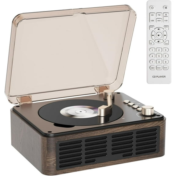 Gueray CD Player with Hifi Stereo Sound Vintage CD Player Bluetooth CD Raido Player with Speakers & FM Radio Retro Support USB & AUX Playback for Audio Books