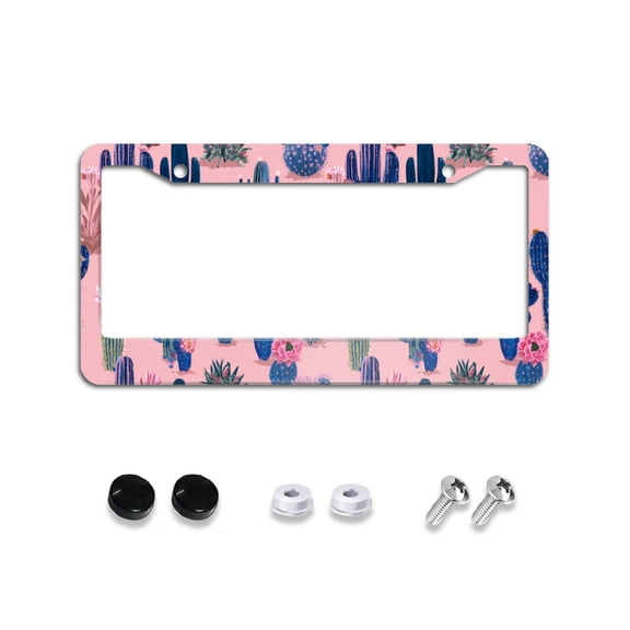 Cactus on Pink License Plate Frames Universal Aluminum Tag Holder Cover with 2 Holes Screws for Front Rear Car Plate Decor 12x6 Inch for Women Men