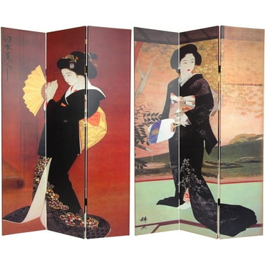 Oriental Furniture 6 ft. Tall Japanese Ladies Canvas Room Divider - 3 Panel