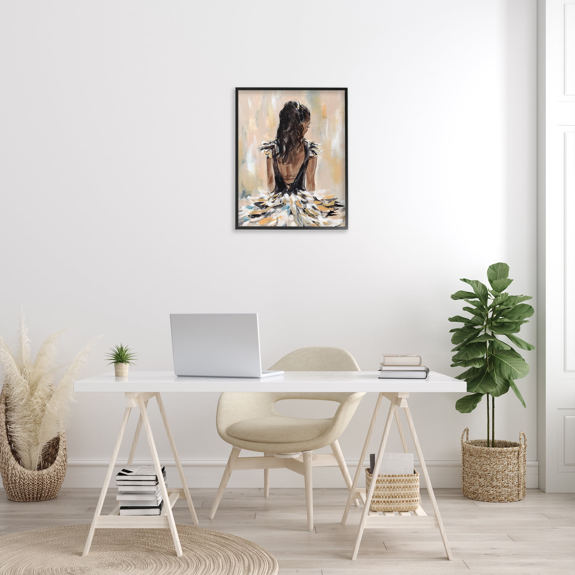Stupell Industries Fashionista in Dress Beauty & Fashion Painting Black Framed Art Print Wall Art, 24 x 30