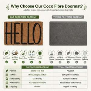 Abbott Doormat Durable Natural Coco Coir Doormat, Weather Resitant Mat Outdoor & Indoor Entrance, Home Decor Large Doormat, 18x30", Hello Doormat