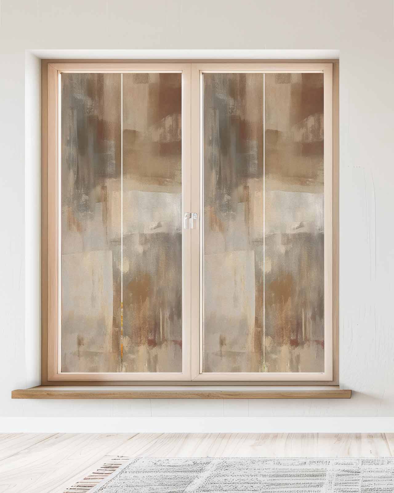 Window Privacy Film Brown Stained Glass Window Film Decorative Sun Block Window Cover Oil Painting Abstract Art Contemporary Window Clings Static Adhesive Sticker for Bathroom 23.6"x59"