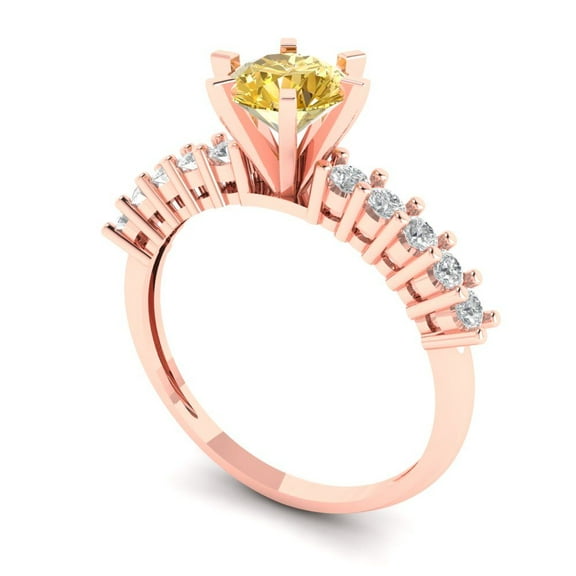 1.05ct round cut yellow natural citrine 18k rose gold Bridal Wedding Engagement Promise Anniversary Ring for Women size 3.75