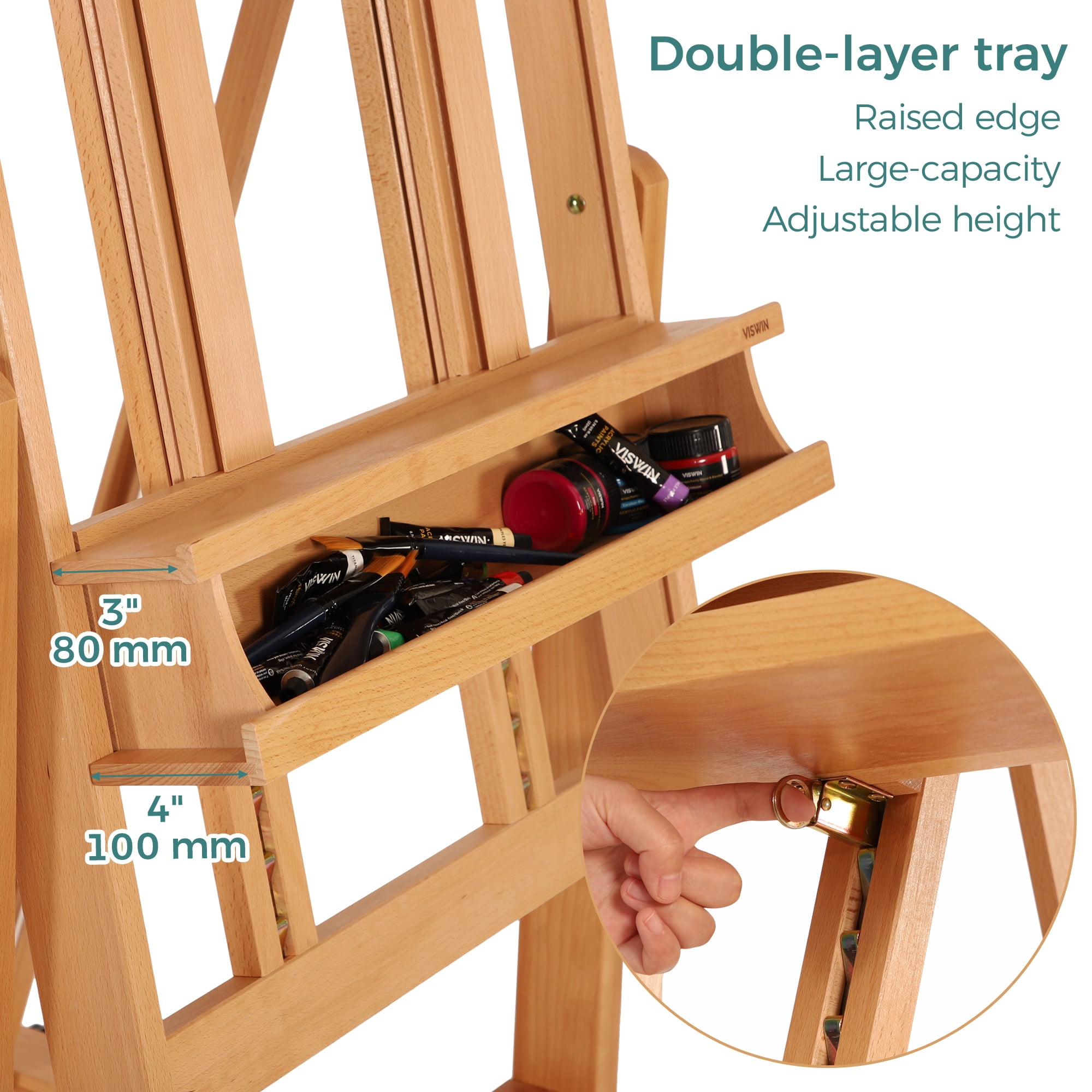 VISWIN Double Mast Extra Large Wood H-Frame Easel,Hold Canvas up to 83"-Natural